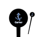 Anchors & Waves 4" Round Plastic Food Picks - Black - Single Sided (Personalized)