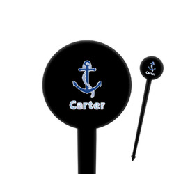 Anchors & Waves 4" Round Plastic Food Picks - Black - Single Sided (Personalized)