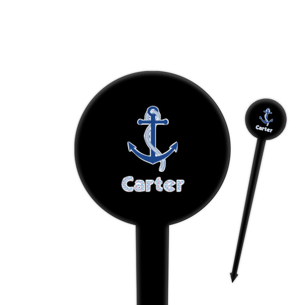 Custom Anchors & Waves 4" Round Plastic Food Picks - Black - Single Sided (Personalized)