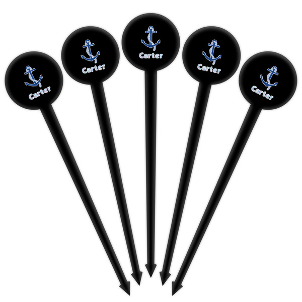 Anchors & Waves Black Plastic 4" Food Pick - Round - Fan View