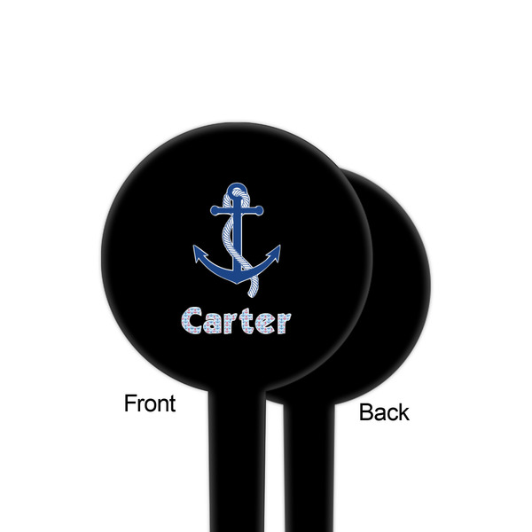 Anchors & Waves Black Plastic 4" Food Pick - Round - Single Sided - Front & Back