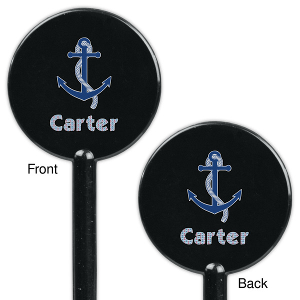 Anchors & Waves Black Plastic 5.5" Stir Stick - Double Sided - Round - Front & Back