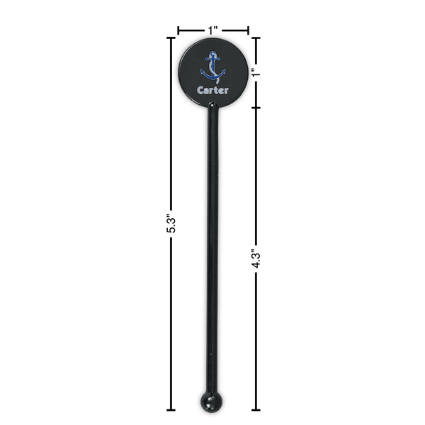 Anchors & Waves Black Plastic 5.5" Stir Stick - Round - Dimensions