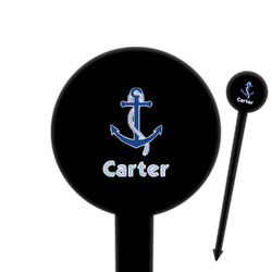 Anchors & Waves 6" Round Plastic Food Picks - Black - Single Sided (Personalized)