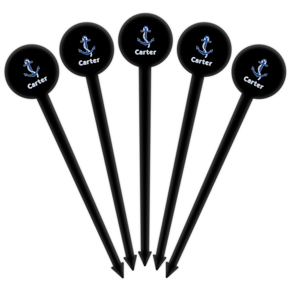 Anchors & Waves Black Plastic 6" Food Pick - Round - Fan View