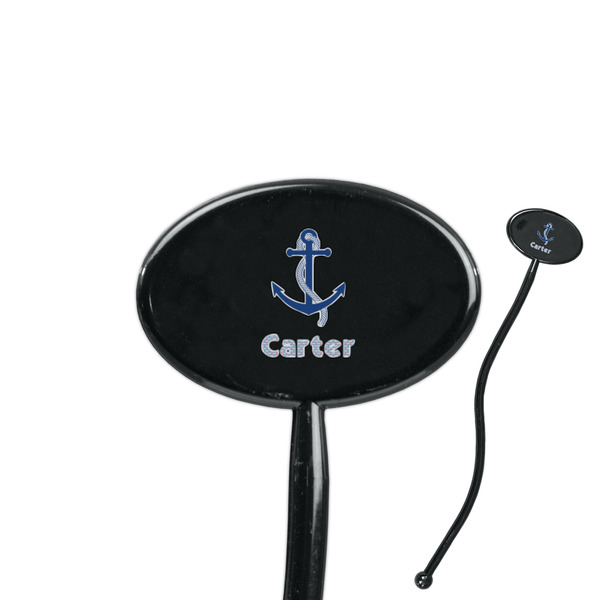 Custom Anchors & Waves 7" Oval Plastic Stir Sticks - Black - Single Sided (Personalized)