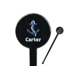 Anchors & Waves 7" Round Plastic Stir Sticks - Black - Double Sided (Personalized)