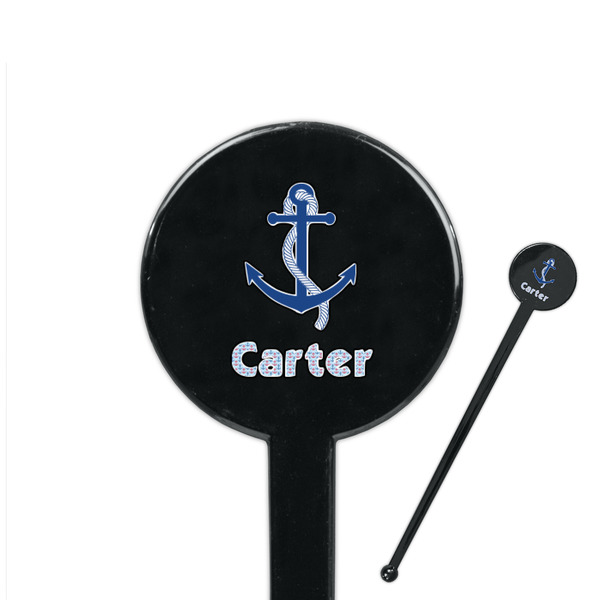 Custom Anchors & Waves 7" Round Plastic Stir Sticks - Black - Single Sided (Personalized)