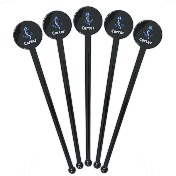 Anchors & Waves Black Plastic 7" Stir Stick - Round - Fan View