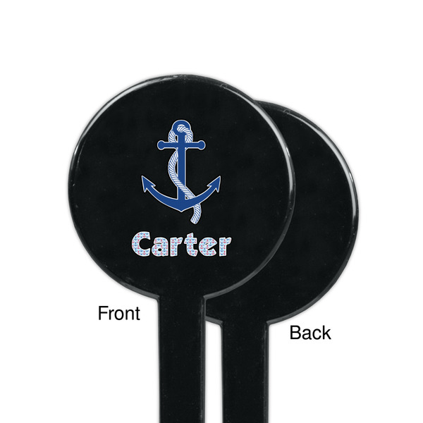Anchors & Waves Black Plastic 7" Stir Stick - Single Sided - Round - Front & Back