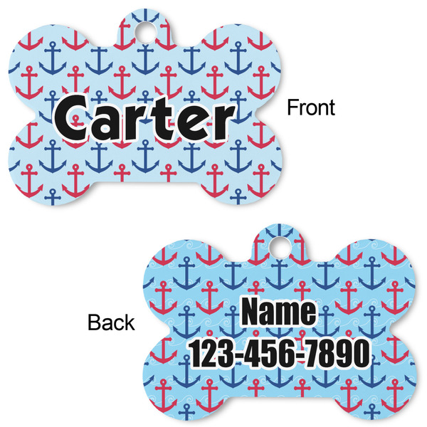 Anchors & Waves Bone Shaped Dog ID Tag - Large - Approval