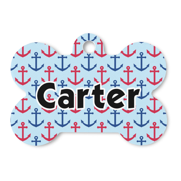 Custom Anchors & Waves Bone Shaped Dog ID Tag - Large (Personalized)