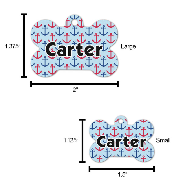 Anchors & Waves Bone Shaped Dog ID Tag - Large - Scale