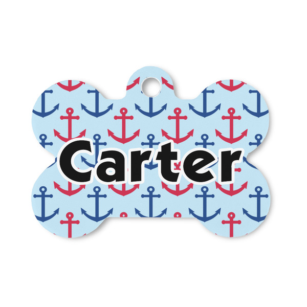Custom Anchors & Waves Bone Shaped Dog ID Tag - Small (Personalized)