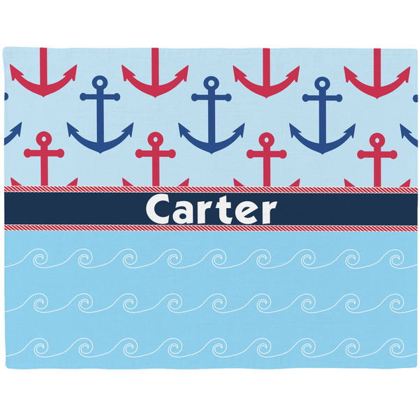 Custom Anchors & Waves Woven Fabric Placemat - Twill w/ Name or Text