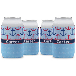 Anchors & Waves Can Cooler (12 oz) - Set of 4 w/ Name or Text