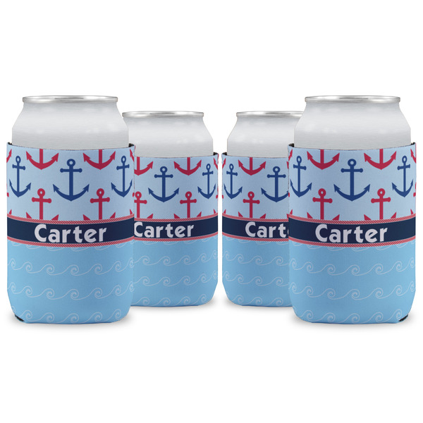 Custom Anchors & Waves Can Cooler (12 oz) - Set of 4 w/ Name or Text