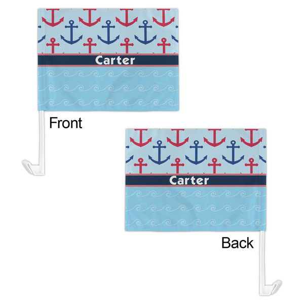 Anchors & Waves Car Flag - 11" x 8" - Front & Back View