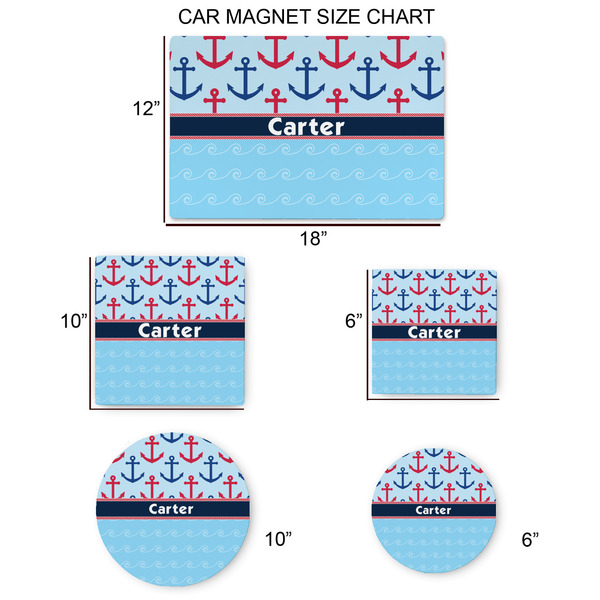 Anchors & Waves Car Magnets - SIZE CHART