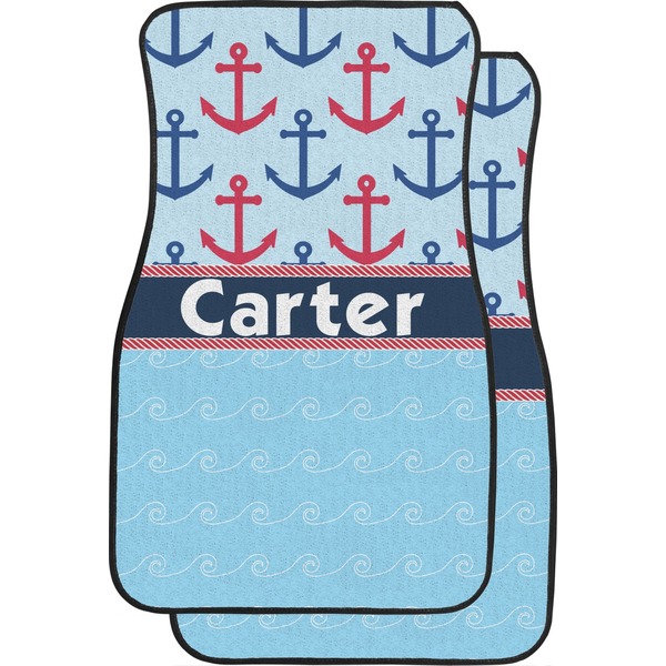 Custom Anchors & Waves Car Floor Mats (Front Seat) (Personalized)
