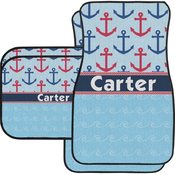 Custom Anchors & Waves Car Floor Mats Set - 2 Front & 2 Back (Personalized)