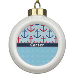 Anchors & Waves Ceramic Ball Ornament (Personalized)