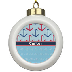 Anchors & Waves Ceramic Ball Ornament (Personalized)