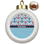 Anchors & Waves Ceramic Ball Ornaments - Poinsettia Garland (Personalized)