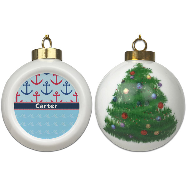 Anchors & Waves Ceramic Christmas Ornament - X-Mas Tree (APPROVAL)