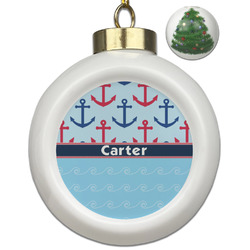 Anchors & Waves Ceramic Ball Ornament - Christmas Tree (Personalized)