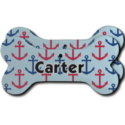 Anchors & Waves Ceramic Dog Ornament - Front & Back w/ Name or Text