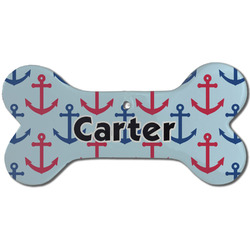 Anchors & Waves Ceramic Dog Ornament - Front w/ Name or Text