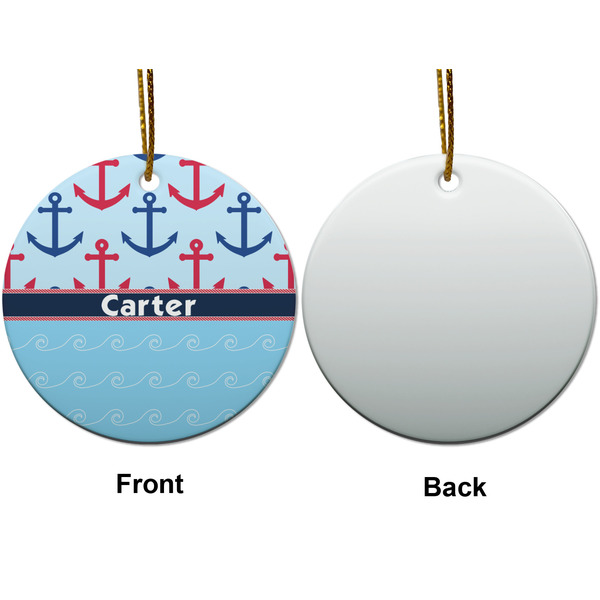 Anchors & Waves Ceramic Flat Ornament - Circle Front & Back (APPROVAL)