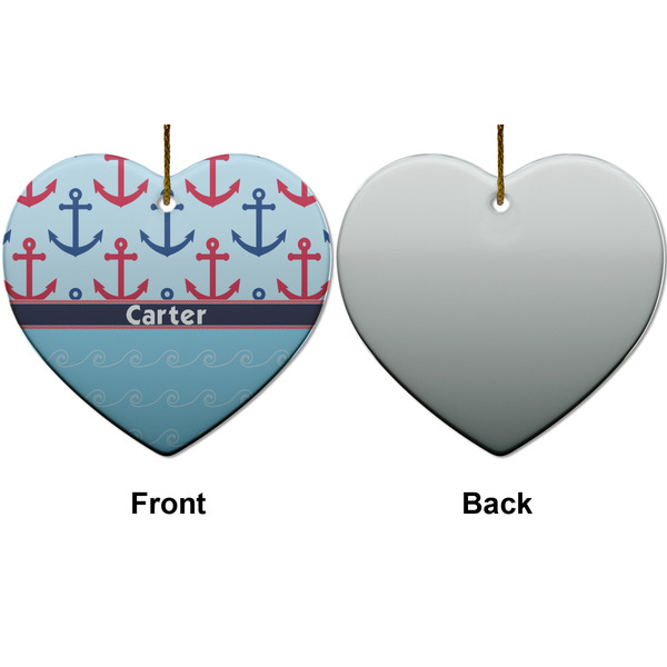Anchors & Waves Ceramic Flat Ornament - Heart Front & Back (APPROVAL)