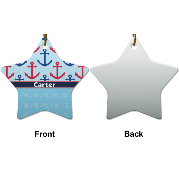 Anchors & Waves Ceramic Flat Ornament - Star Front & Back (APPROVAL)