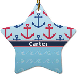 Anchors & Waves Star Ceramic Ornament w/ Name or Text