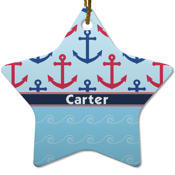 Custom Anchors & Waves Star Ceramic Ornament w/ Name or Text