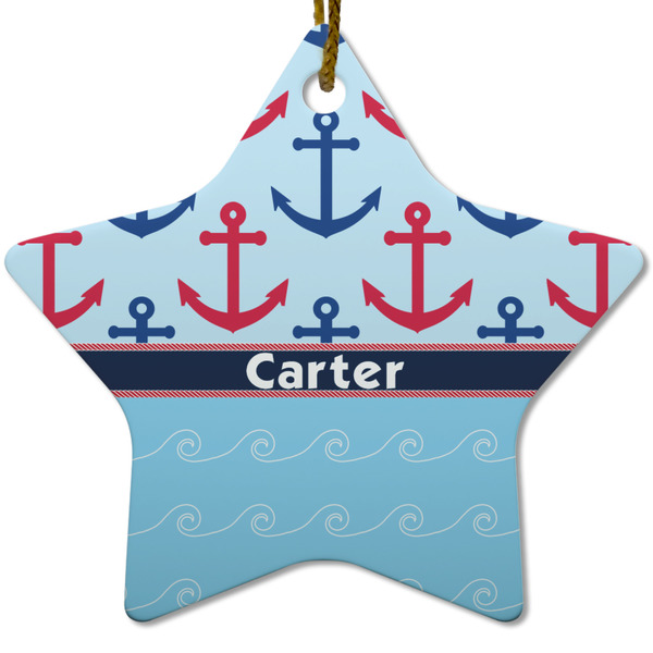 Anchors & Waves Ceramic Flat Ornament - Star (Front)