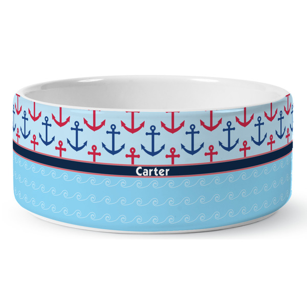 Custom Anchors & Waves Ceramic Dog Bowl - Large (Personalized)