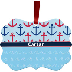 Anchors & Waves Metal Frame Ornament - Double Sided w/ Name or Text