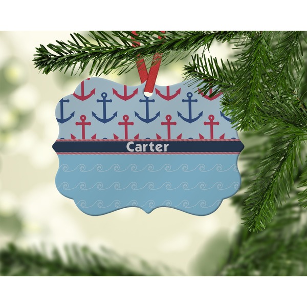 Anchors & Waves Christmas Ornament (On Tree)