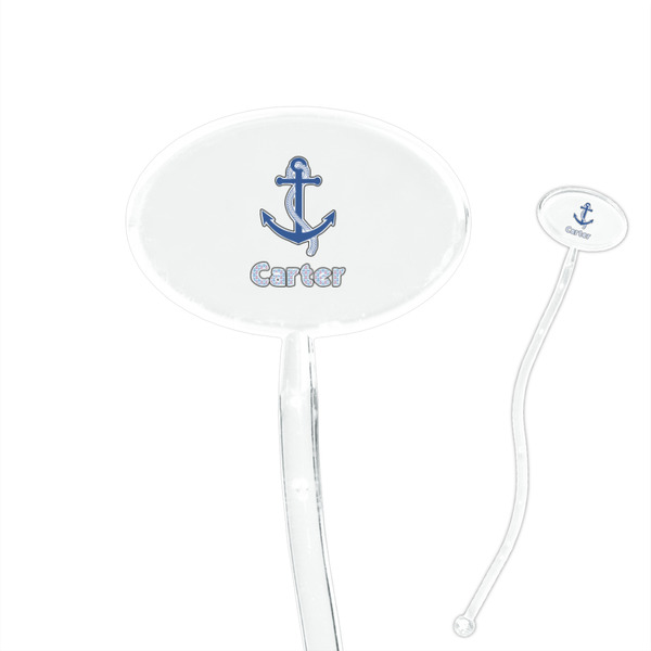 Custom Anchors & Waves 7" Oval Plastic Stir Sticks - Clear (Personalized)