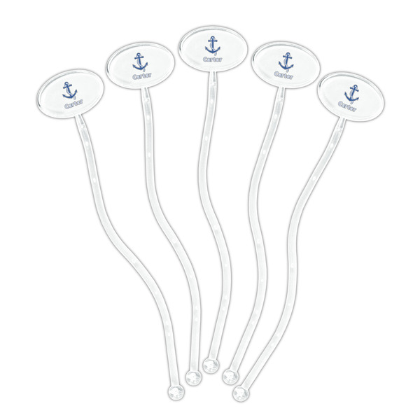 Anchors & Waves Clear Plastic 7" Stir Stick - Oval - Fan
