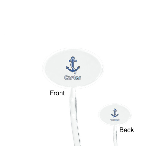 Anchors & Waves Clear Plastic 7" Stir Stick - Oval - Front & Back