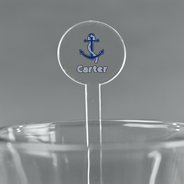 Custom Anchors & Waves 7" Round Plastic Stir Sticks - Clear (Personalized)