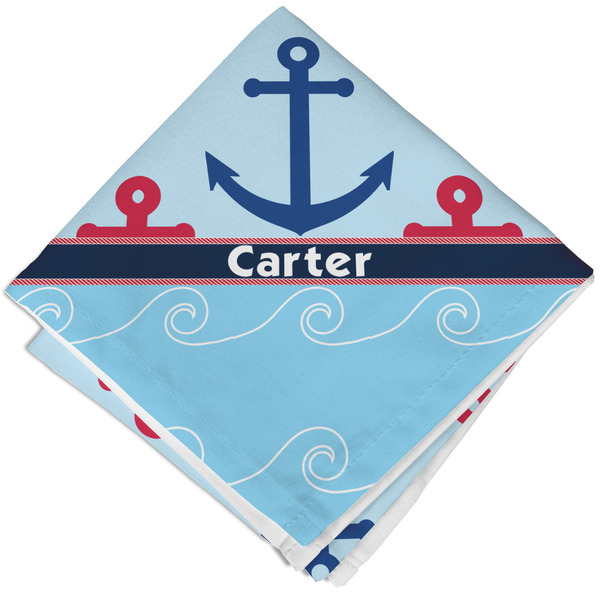 Custom Anchors & Waves Cloth Cocktail Napkin - Single w/ Name or Text