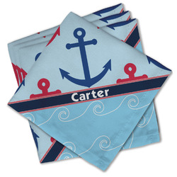 Anchors & Waves Cloth Cocktail Napkins - Set of 4 w/ Name or Text