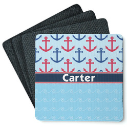Anchors & Waves Square Rubber Backed Coasters - Set of 4 (Personalized)