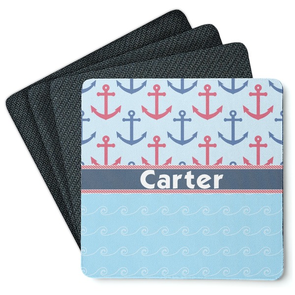 Custom Anchors & Waves Square Rubber Backed Coasters - Set of 4 (Personalized)