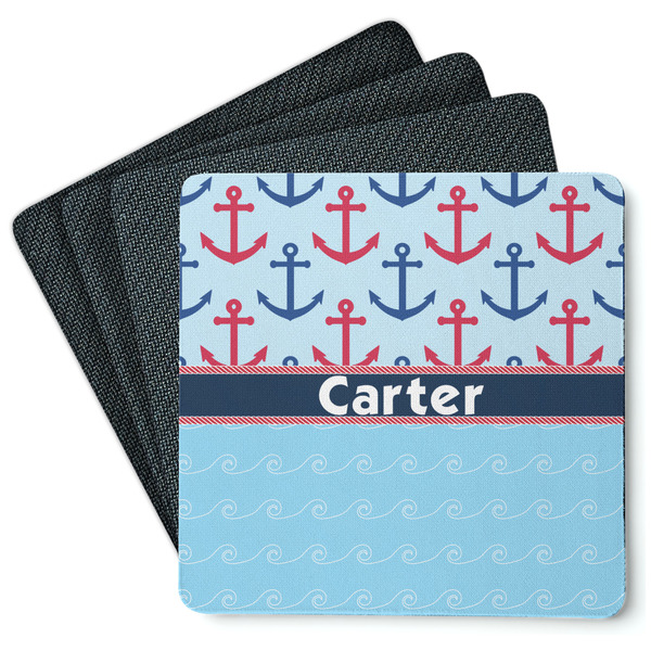 Custom Anchors & Waves Square Rubber Backed Coasters - Set of 4 (Personalized)